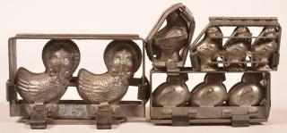 Appraisal: Four Various Vintage Chocolate Molds Hen rooster or peep related