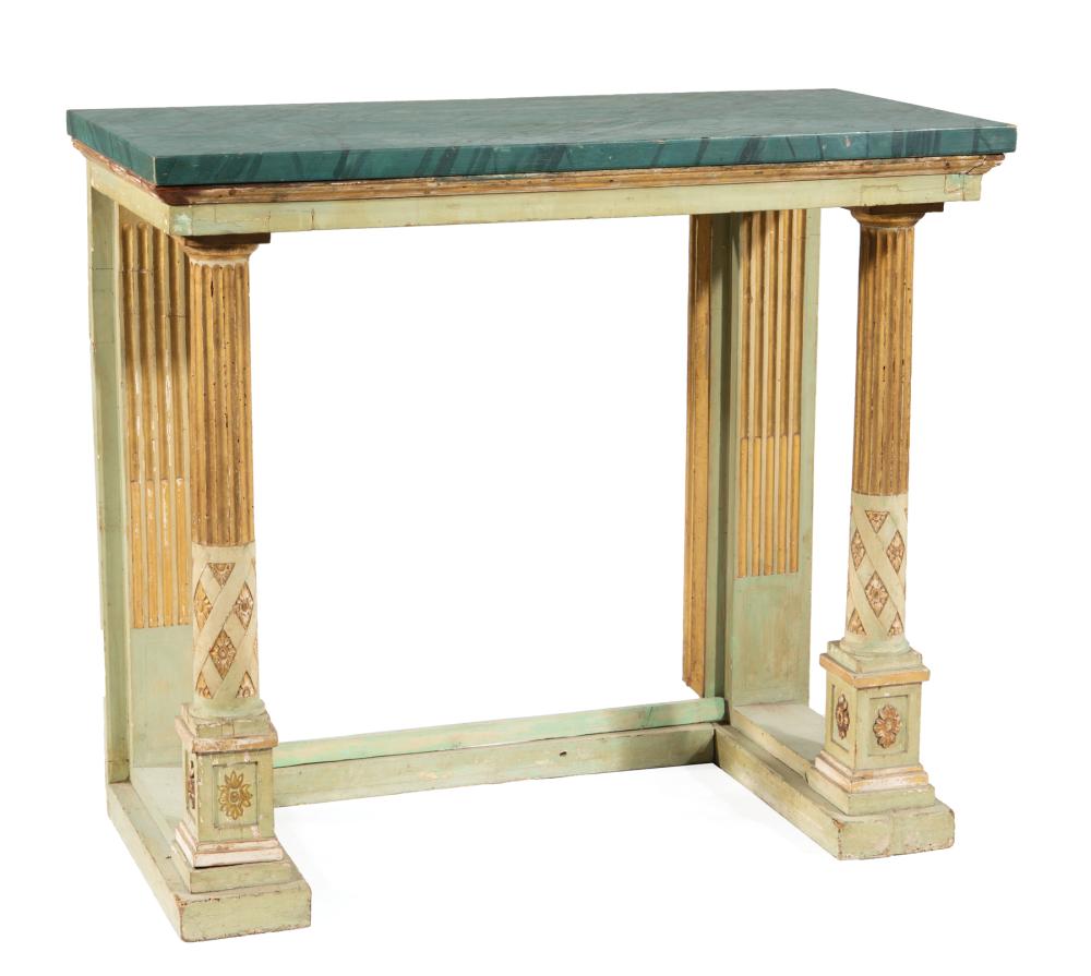 Appraisal: Antique Neoclassical-Style Painted and Parcel Gilt Console green faux marbre