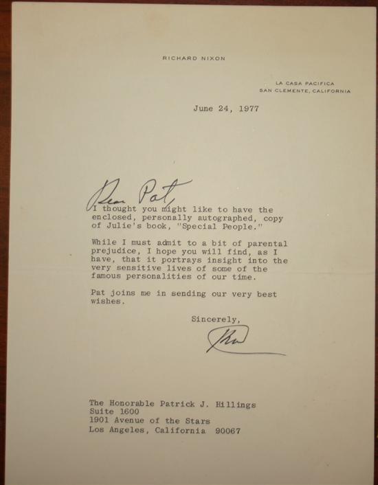 Appraisal: President Nixon Richard Typed Letter Signed with initials RN with