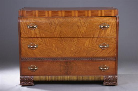 Appraisal: ART DECO MIXED WOOD WATERFALL CHEST OF DRAWERS th century