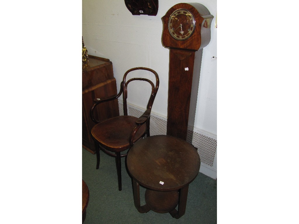 Appraisal: Lot comprising Bentwood armchair grandmother clock and an occasional table