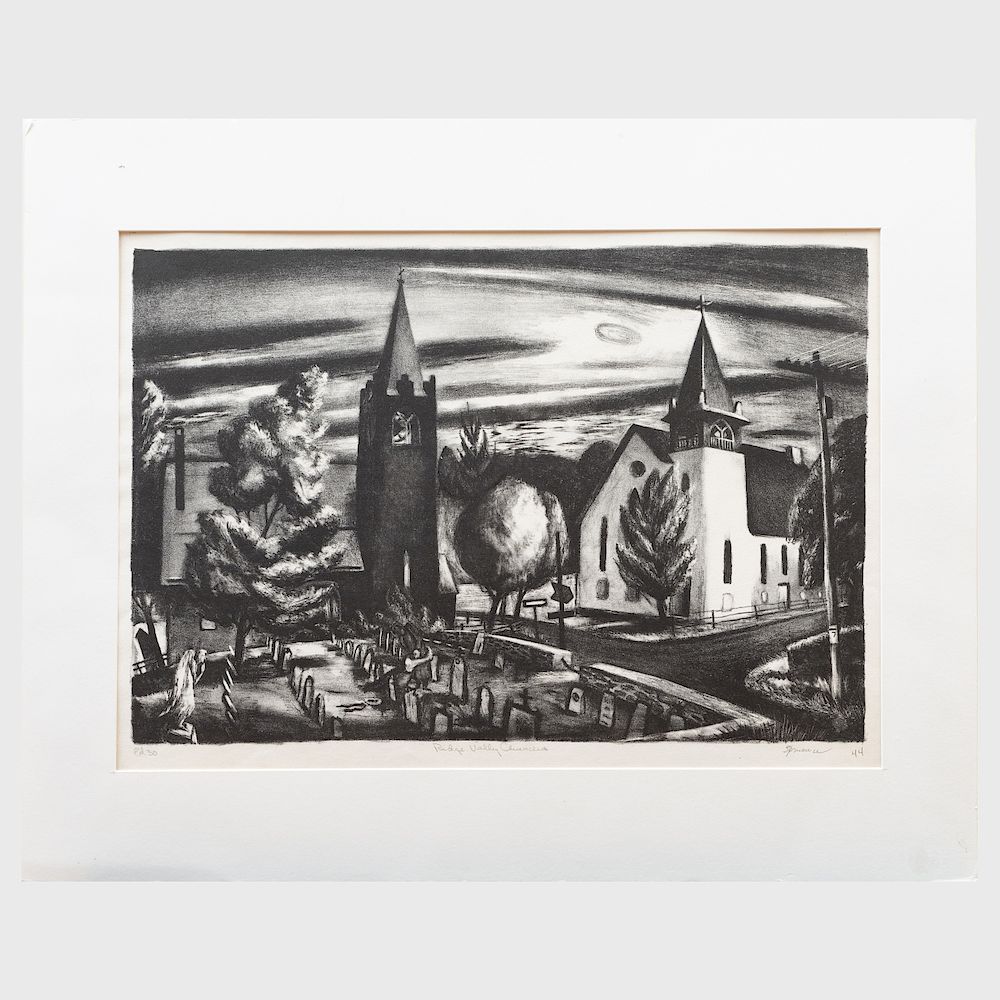 Appraisal: Benton Spruance - Ridge Valley Churches Lithograph in black on