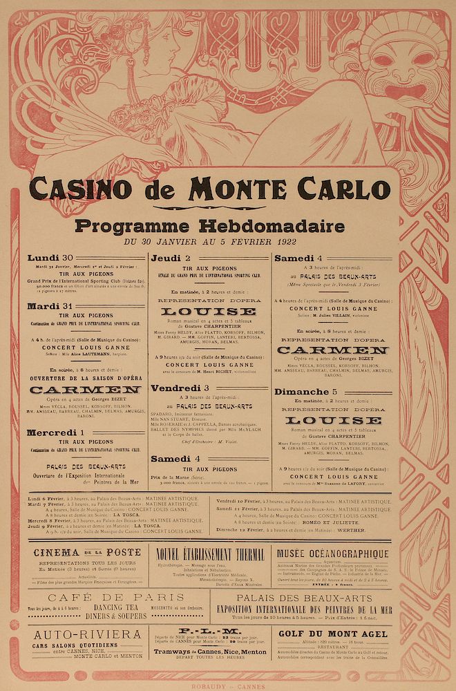 Appraisal: ALPHONSE MUCHA - CASINO de MONTE CARLO POSTER Alphonse Maria