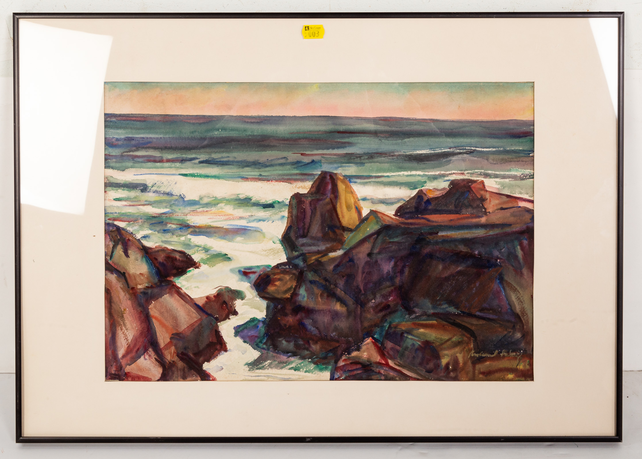 Appraisal: ARTIST UNKNOWN TH C ROCKY COASTLINE WATERCOLOR Signed illegibly lr