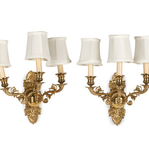 Appraisal: A Pair of Empire Style Brass Three-Light Sconces th Century