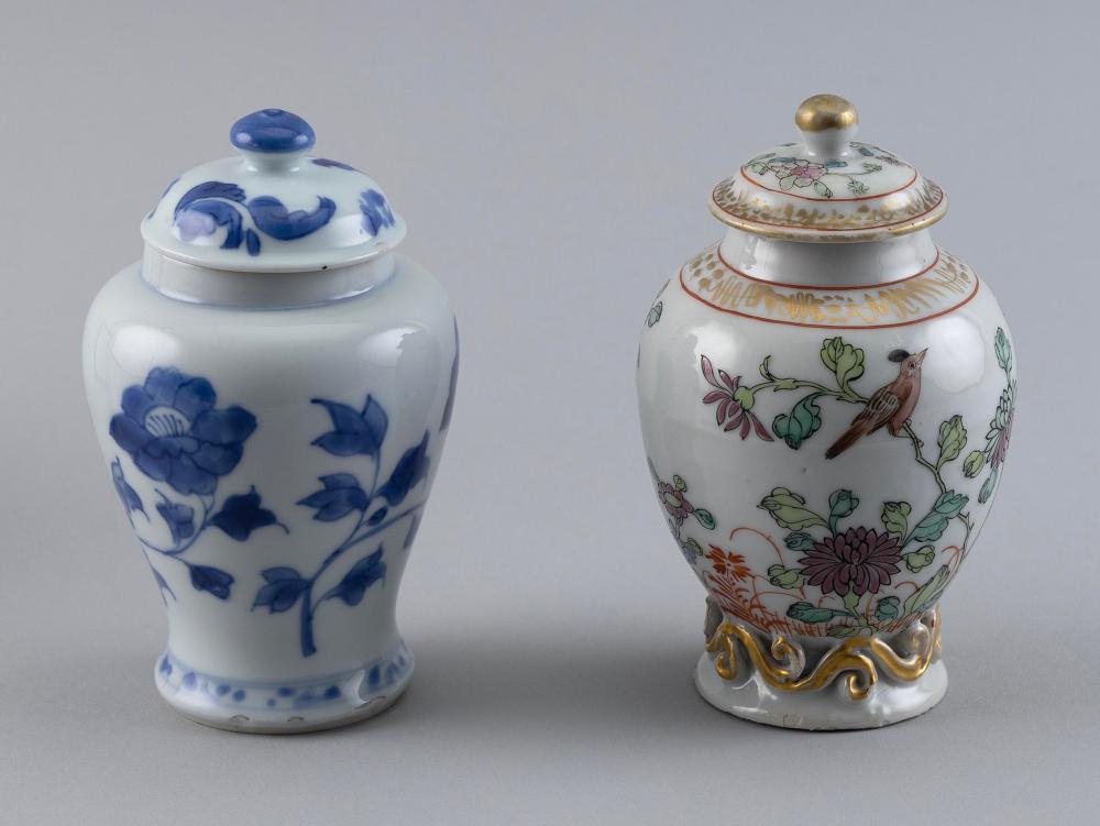 Appraisal: TWO MINIATURE CHINESE PORCELAIN COVERED VASES LATE TH CENTURY HEIGHTS