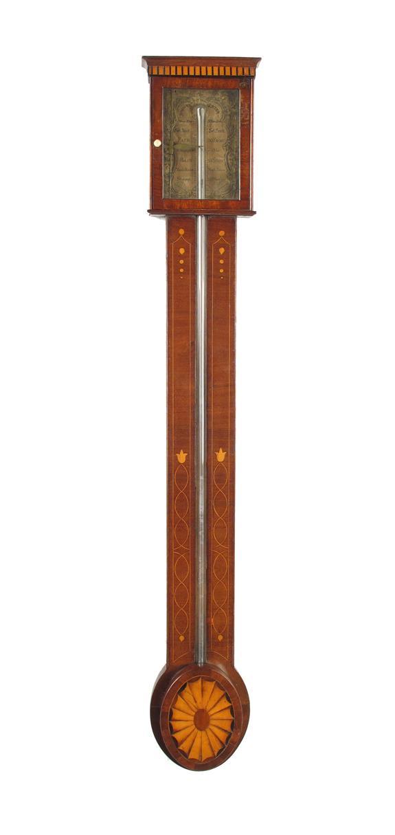 Appraisal: An early th century mahogany and marquetry stick barometer