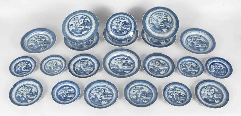 Appraisal: CANTON BLUE AND WHITE TABLE WARE pc group to include