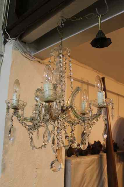 Appraisal: A SMALL GLASS FIVE BRANCH CHANDELIER with lozenge shaped drops