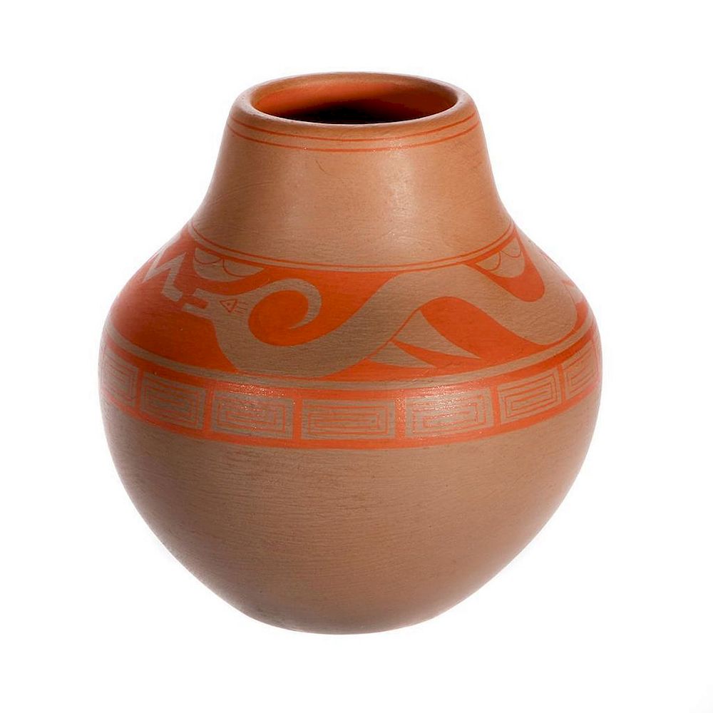 Appraisal: Nambe pot Nambe x pot brown w painted orange avanu