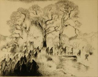 Appraisal: GENE KLOSS - PENCIL SIGNED ETCHING Titled 'Singers Over the