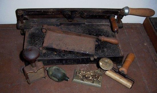 Appraisal: A cast iron framed paper guillotine another smaller example and