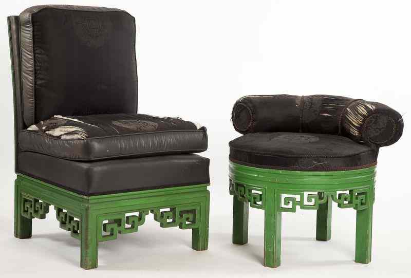 Appraisal: Two Painted Oriental Style Chairscirca s green painted teak wood