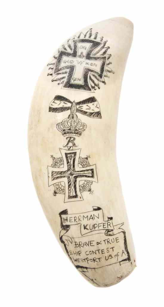 Appraisal: A Scrimshaw Whale's Tooth one side depicting two Maltese crosses