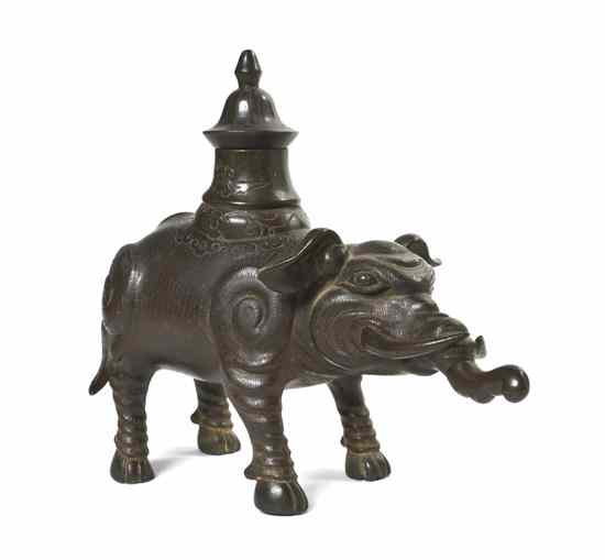 Appraisal: A Chinese Bronze Figural Censer depicting a caparisoned elephant with