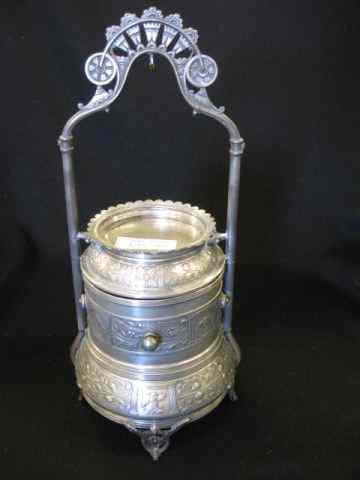 Appraisal: Victorian Silverplate Jewelry Casket dog foliage design swing open compartment