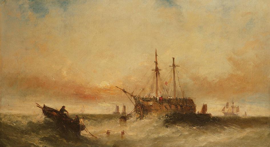 Appraisal: ATTRIBUTED TO WILLIAM MCALPINE A marine landscape with fishermen recovering