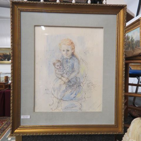 Appraisal: L P Moretti watercolor young mother with infant well listed