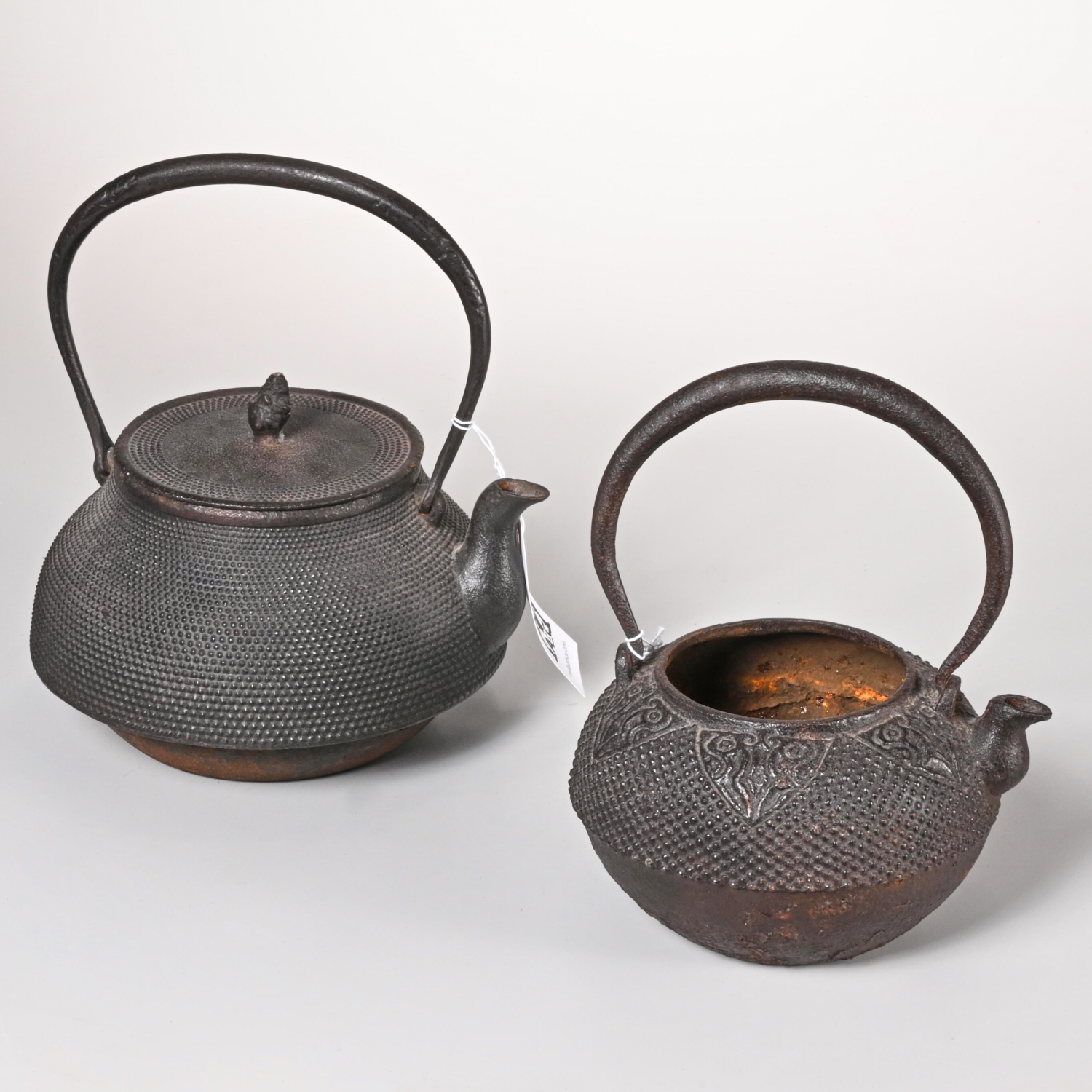 Appraisal: JAPANESE CAST IRON TETSUBIN TEAPOTS th th c the larger