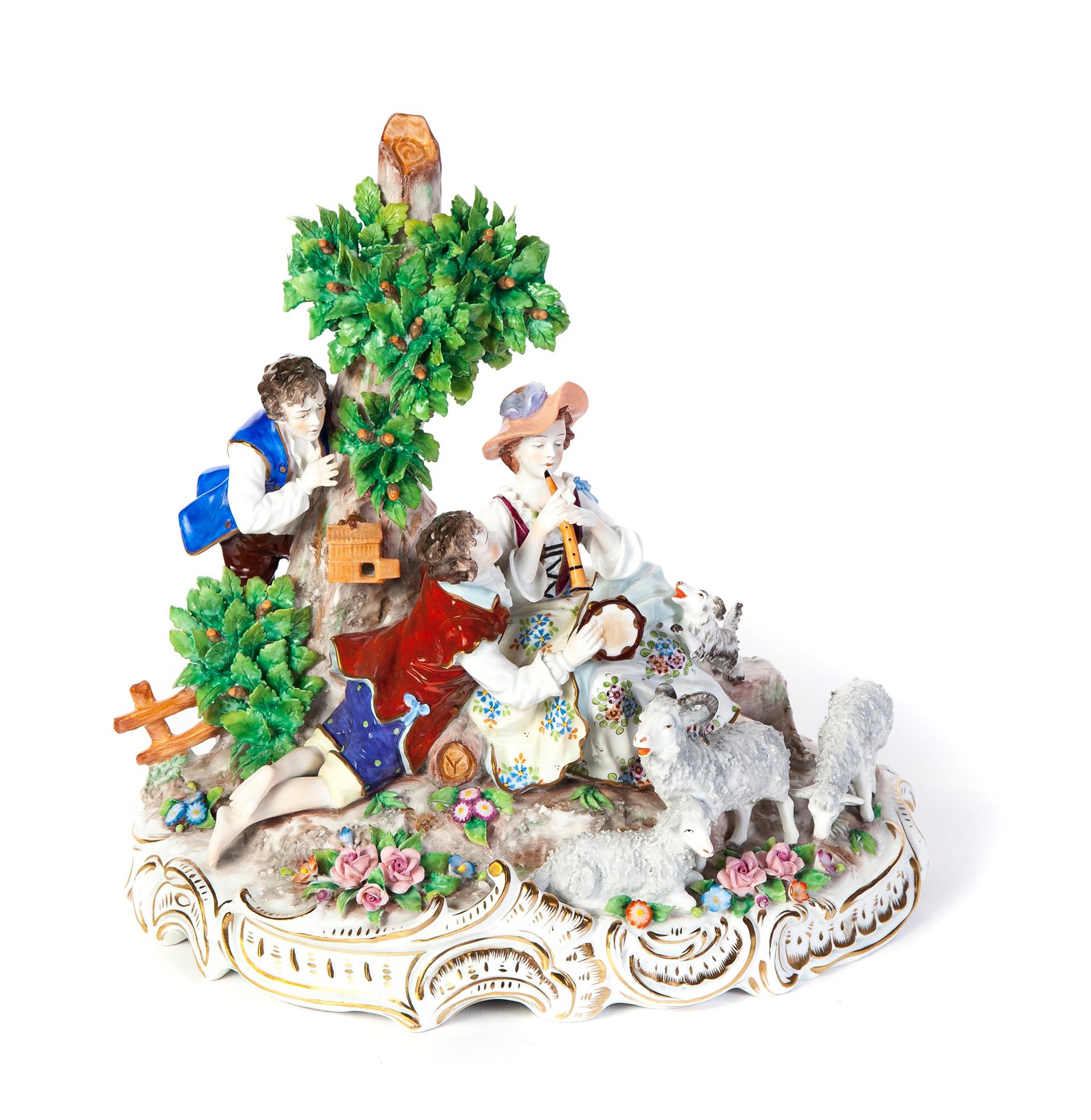 Appraisal: GERMAN HIGH GLAZE PORCELAIN FIGURAL GROUP Twentieth century Exterior scene