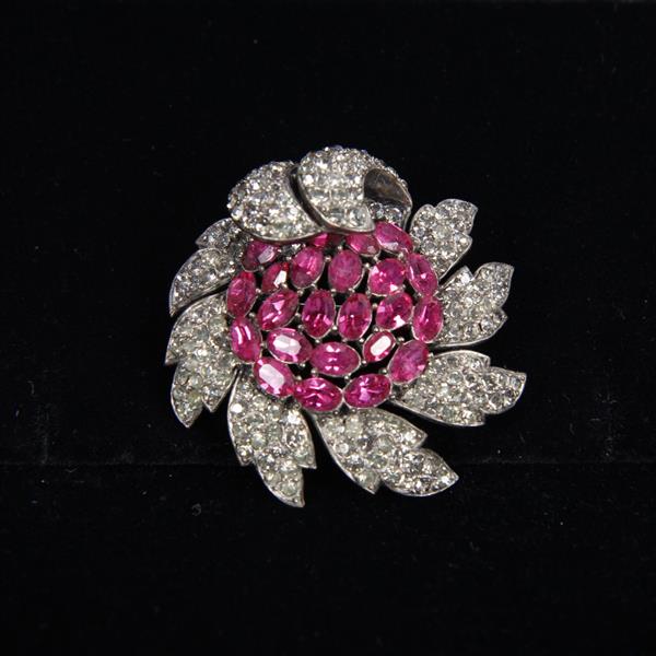 Appraisal: Trifari Fuchsia and Pave Flower Pin Brooch Missing at least