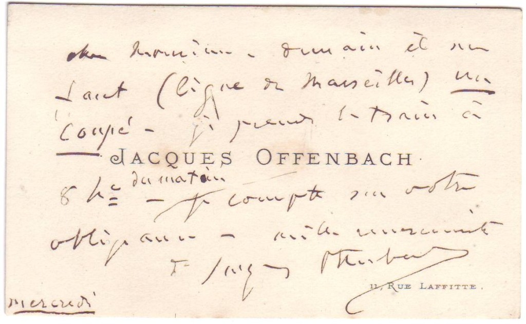 Appraisal: OFFENBACH JACQUES Autograph Note Signed to 'Dear Sir ' in