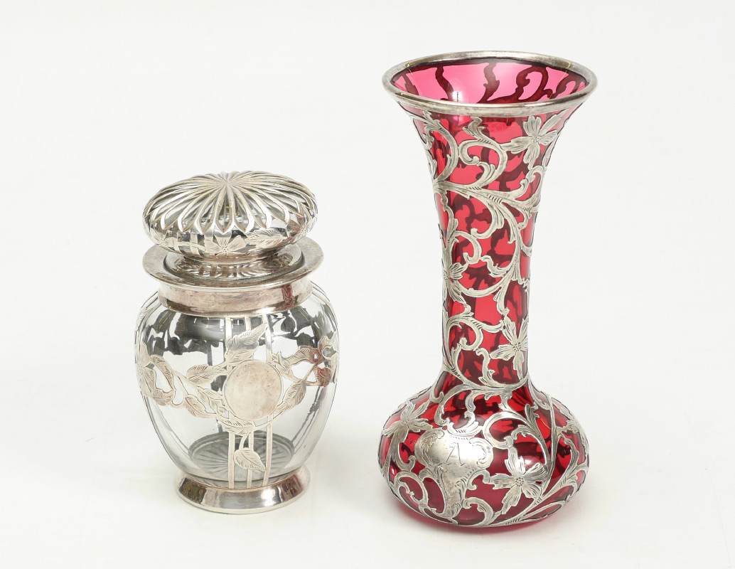 Appraisal: PIECE ALVIN SILVER OVERLAY VASE AND JAR pieces total both