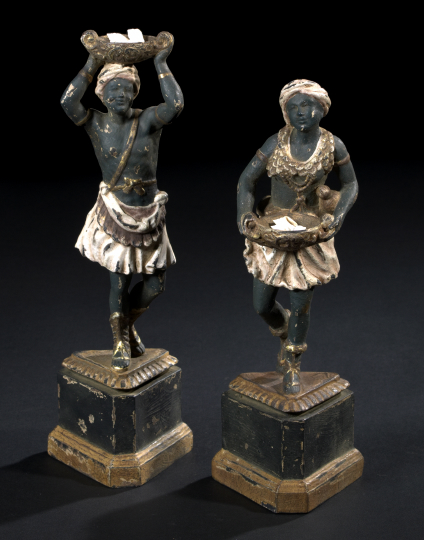 Appraisal: Diminutive Pair of Louis-Philippe Matte Black-and-White-Painted and Parcel-Gilt Plaster Blackamoor