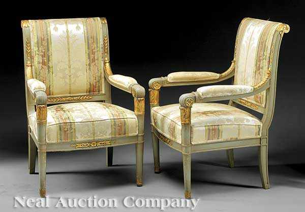 Appraisal: A Very Good Pair of Antique Directoire-Style Painted and Parcel