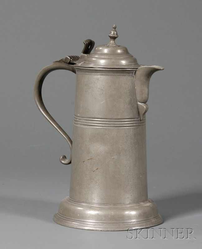 Appraisal: Large Pewter Flagon early th century cylindrical body with four-quart