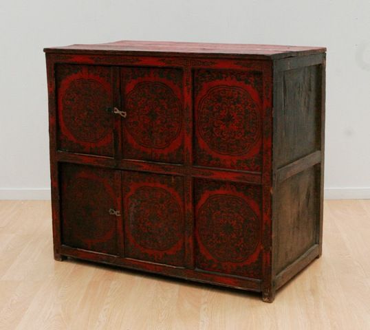 Appraisal: A th century Tibetan monastery cabinet of six panels each