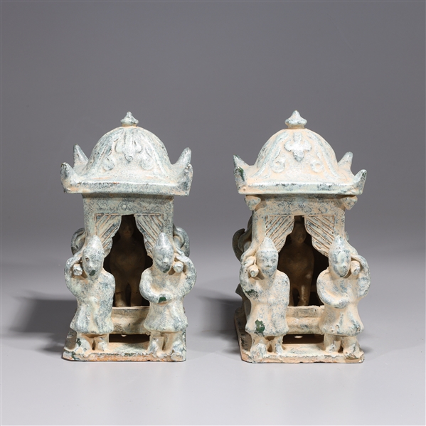 Appraisal: Pair of Chinese Han dynasty style glazed procession groups H