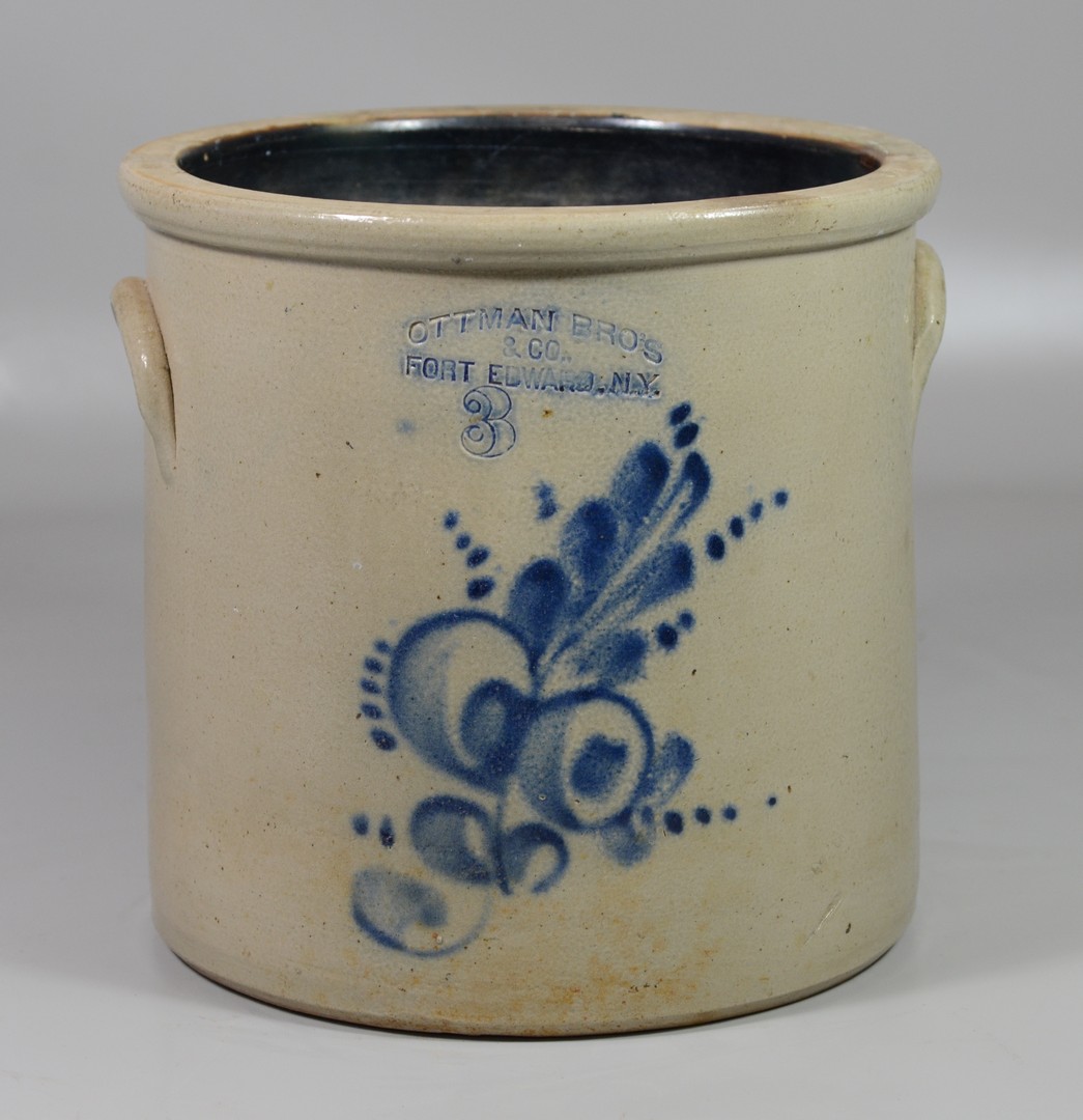 Appraisal: gallon blue decorated stoneware crock signed Ottman Bros Fort Edward