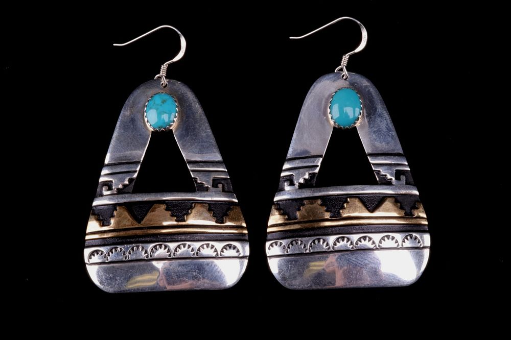 Appraisal: T R Singer Navajo Silver Turquoise Earrings Featured in this