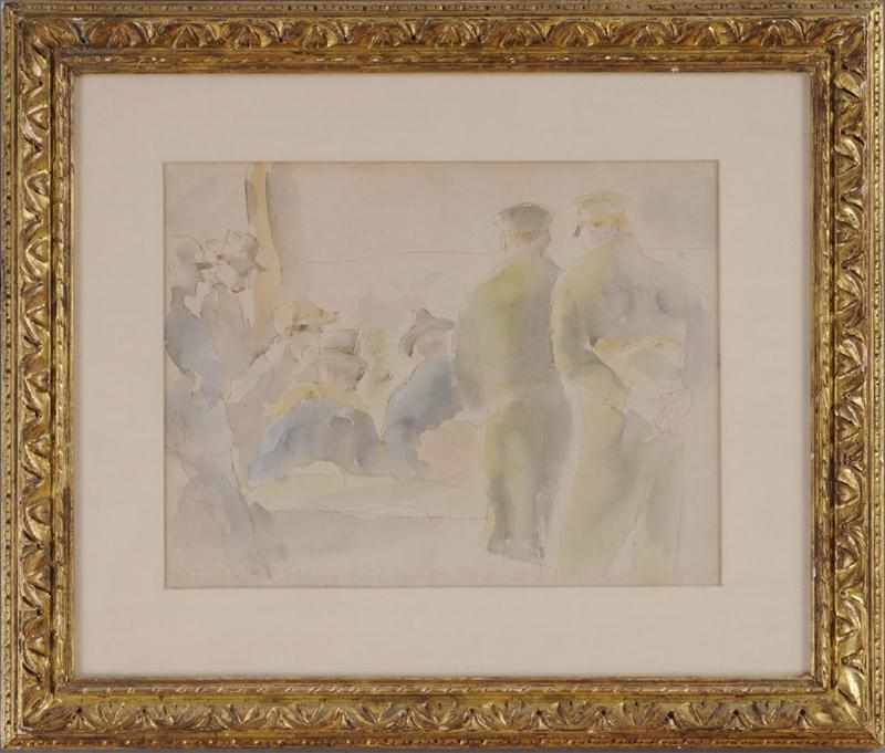 Appraisal: ATTRIBUTED TO JULES PASCIN FIGURAL GROUP Pencil and watercolor on