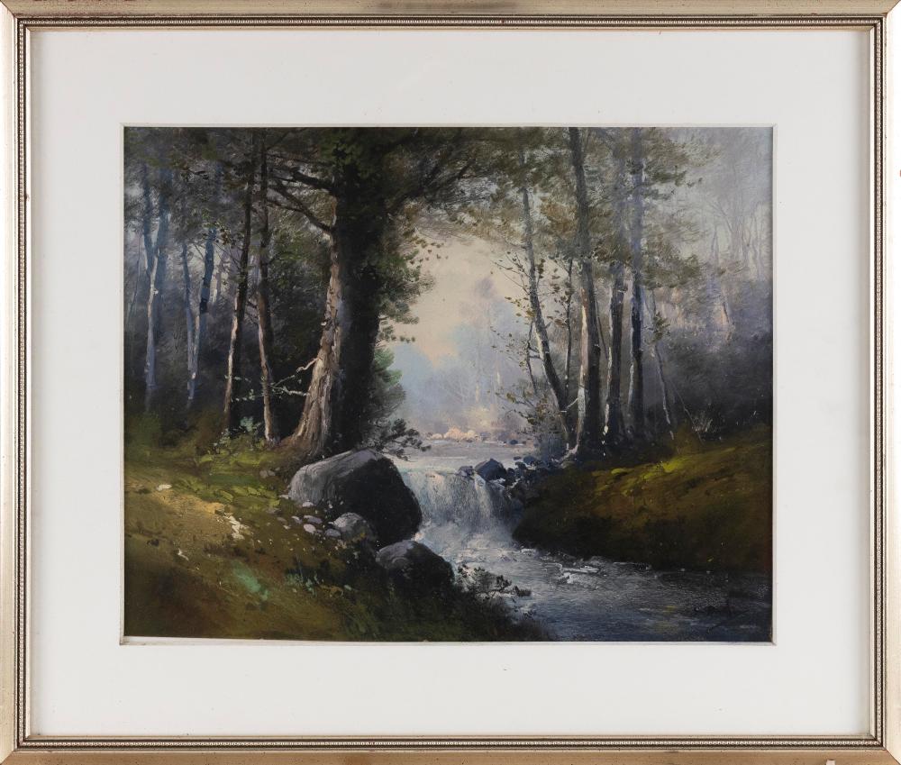 Appraisal: CLARENCE E BRALEY MASSACHUSETTS - WOODLAND LANDSCAPE WITH WATERFALL PASTEL