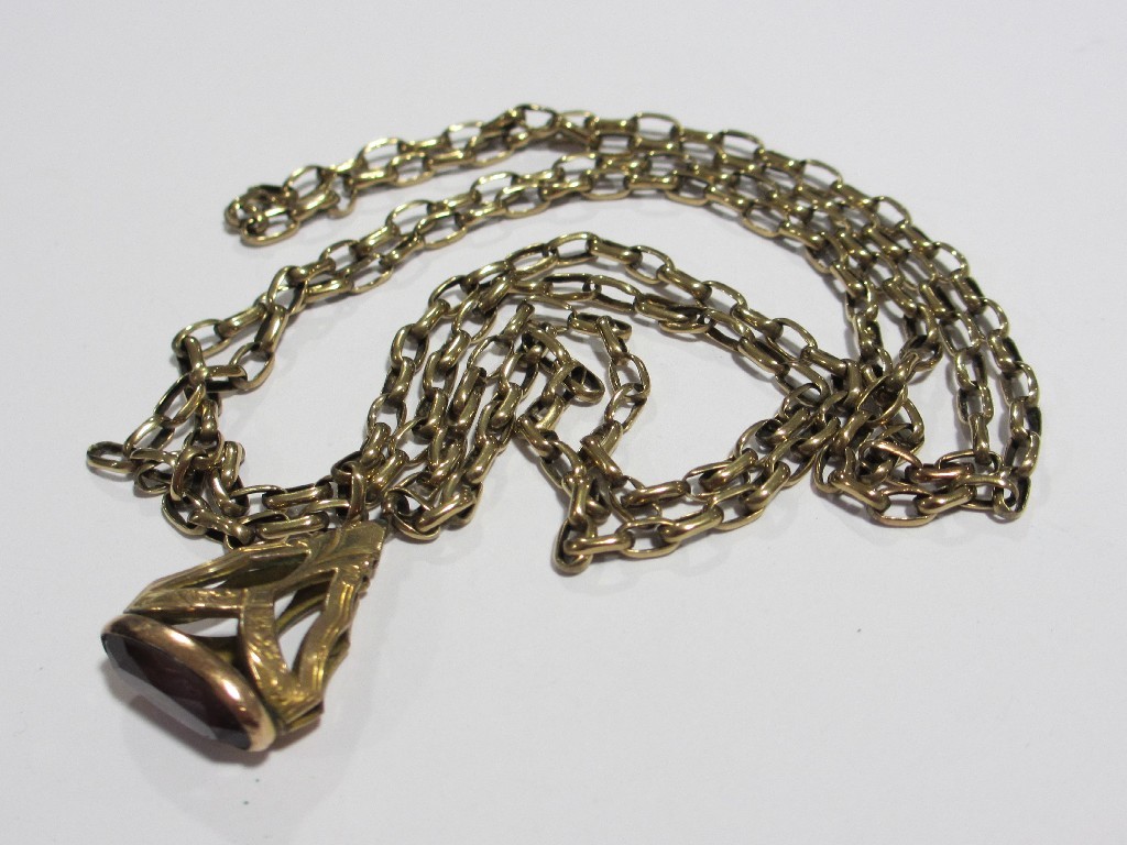 Appraisal: Yellow metal guard chain with stone set fob