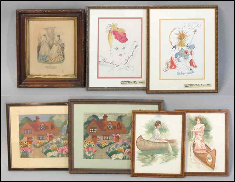 Appraisal: GROUP OF SEVEN FRAMED DECORATIVE ITEMS Includes prints and needlepoint