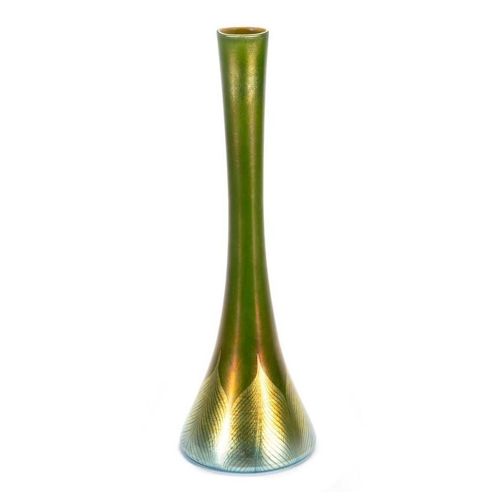 Appraisal: Tiffany green Favrile glass vase First-quarter th-century Tiffany green Favrile