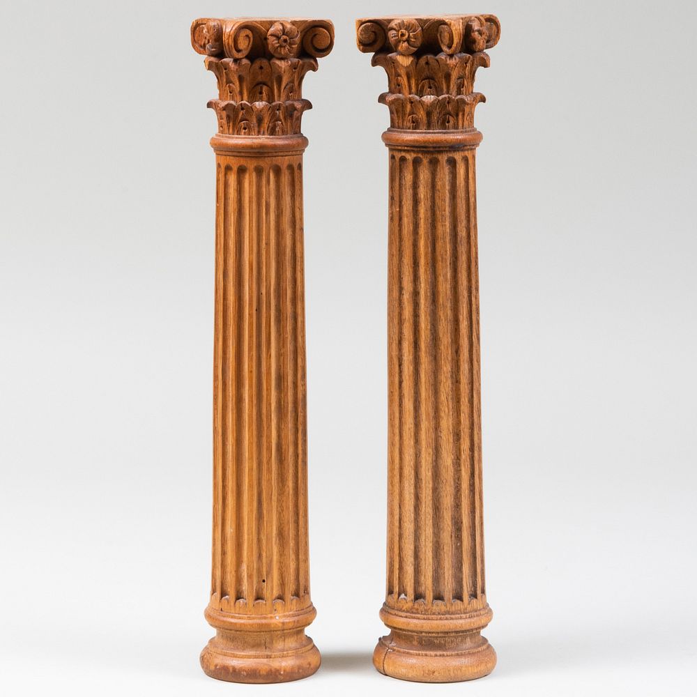 Appraisal: Pair of Carved Wood Fluted Ionic Columns x in Condition