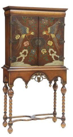 Appraisal: Chinoiserie cabinet on stand th c molded cornice over two