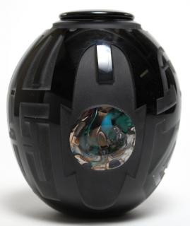 Appraisal: James Parsons Etched Black Art Glass Vase The sides with