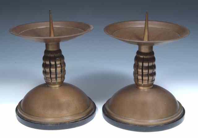 Appraisal: A PAIR OF 'S CONTINENTAL COPPER PRICKET CANDLESTICKS each on