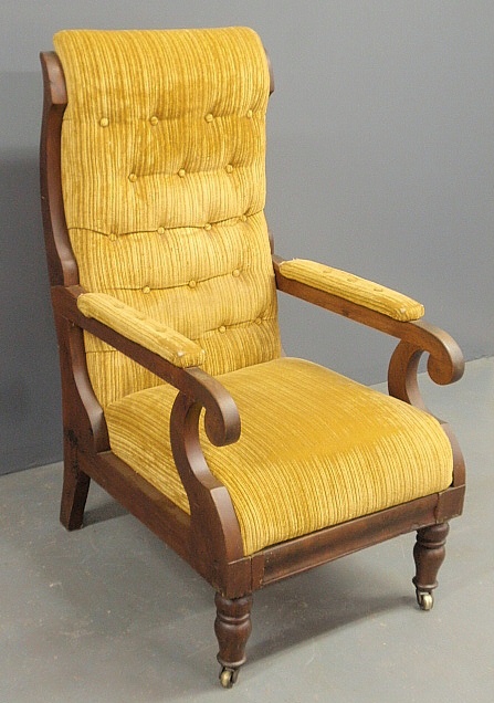 Appraisal: - Carved walnut Boston lolling chair c h x w