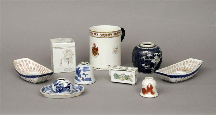 Appraisal: Ten Chinese Porcelain Articles Including a Chinese Export mug replaced