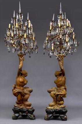 Appraisal: PAIR OF VENETIAN ROCOCO-STYLE CARVED PAINTED AND PARCEL GILT TORCHERES