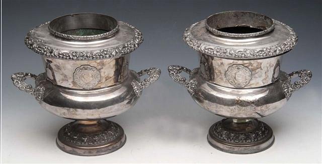 Appraisal: A PAIR OF OLD SHEFFIELD PLATED WINE COOLERS with embossed