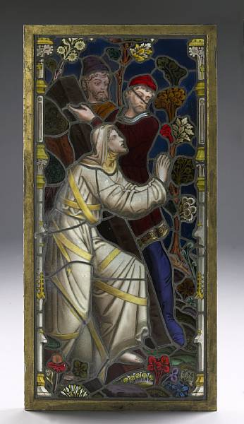 Appraisal: A stain glass panel featuring the a scene of the