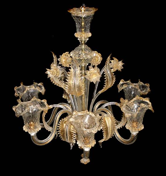 Appraisal: A Murano glass six light chandelier th century With gold