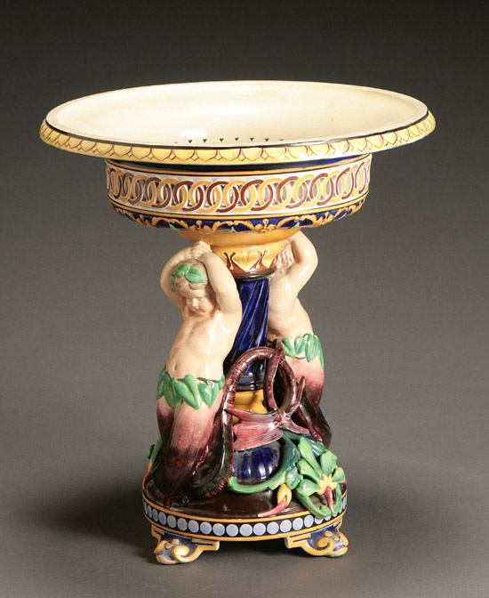 Appraisal: Sarreguemines Majolica Figural Fruit Stand Late th Century Having a